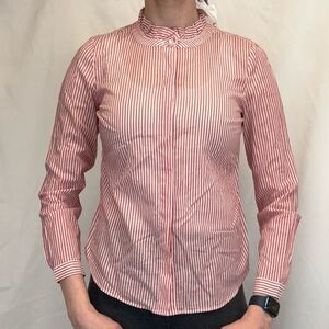 Talbots Women's NWT Sheer Striped Blouse XS Red White High Neck